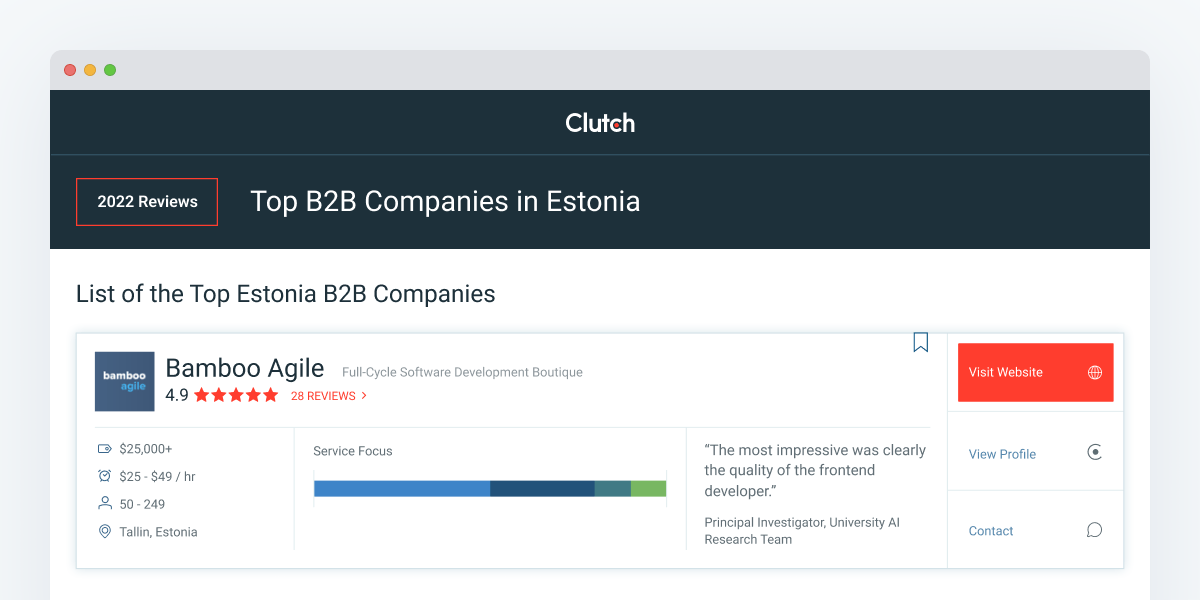 Bamboo Agile Named One of the Top B2B Companies 2022 by Clutch