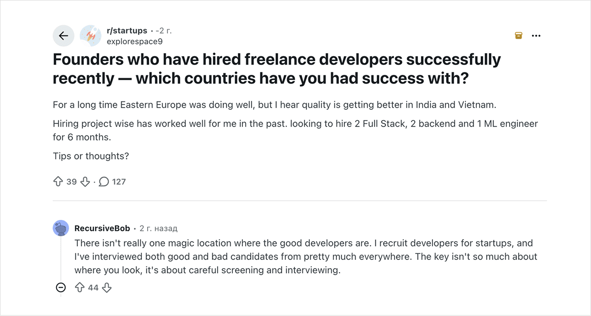 Founders who have hired freelance developers successfully - Reddit comment