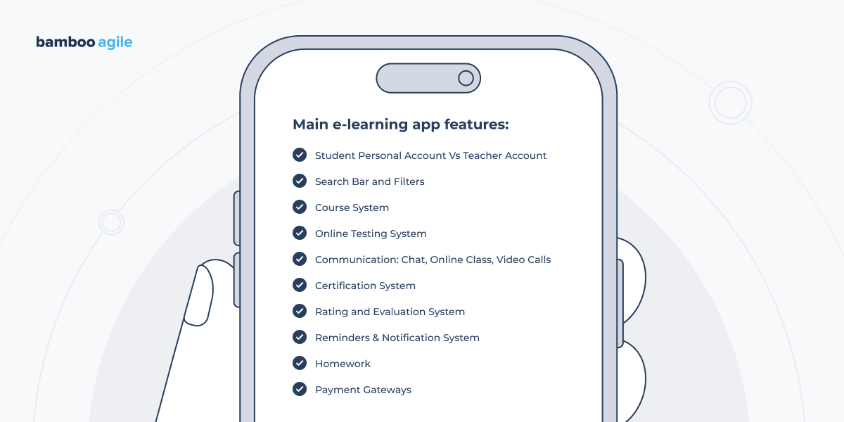 Main e-Learning app features