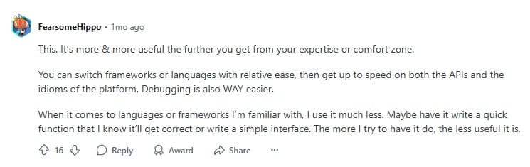 AI for minor tasks like generating a quick function or a simple interface