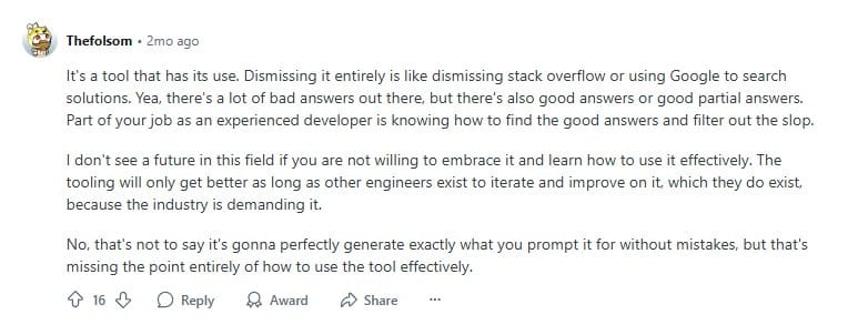 Comment on AI as a necessary developer tool