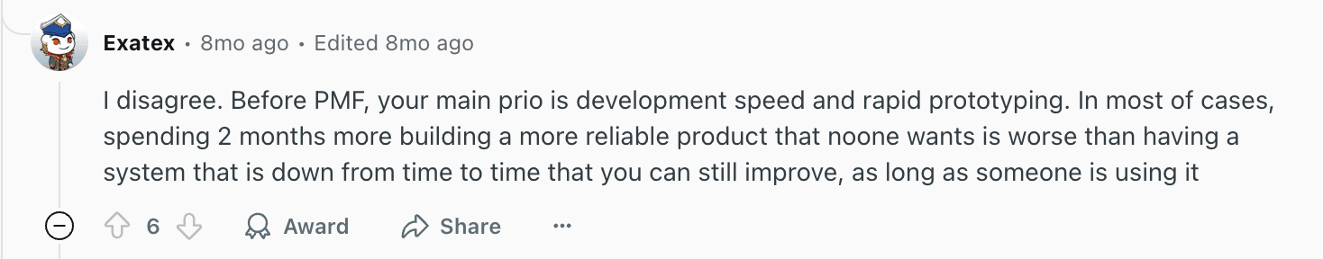 Reddit comment by exatex about mobile app development priorities