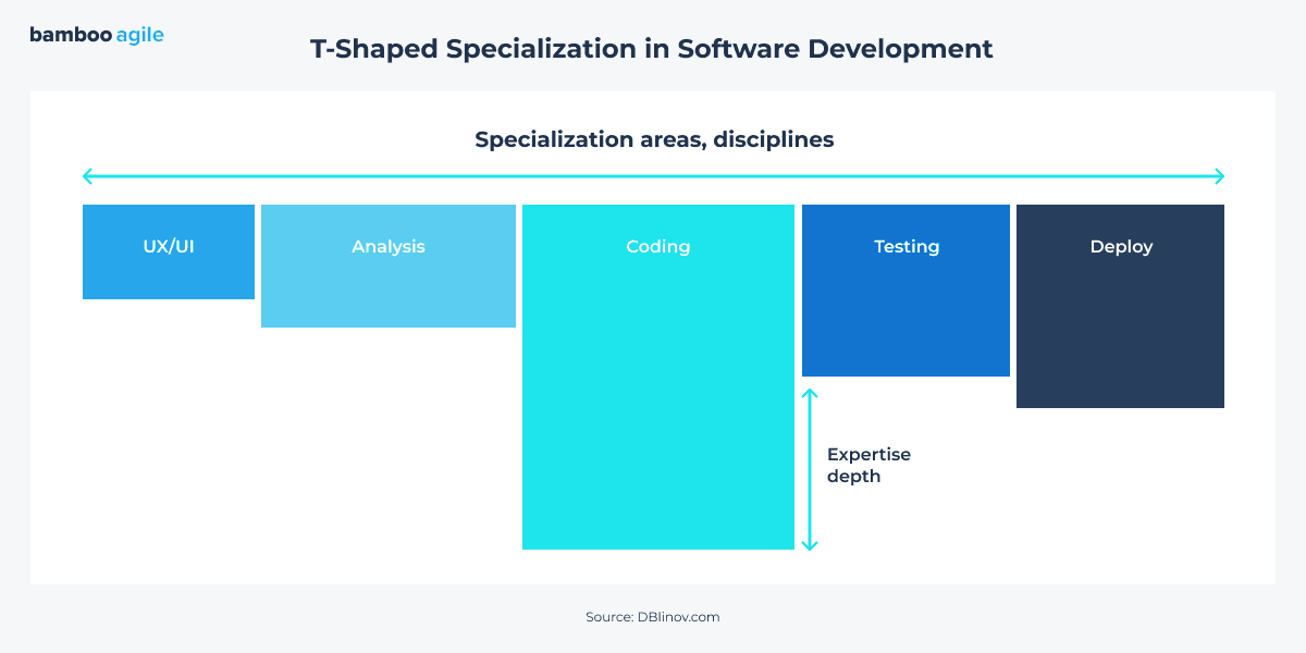 Diagram showing T-shaped specialization in software development